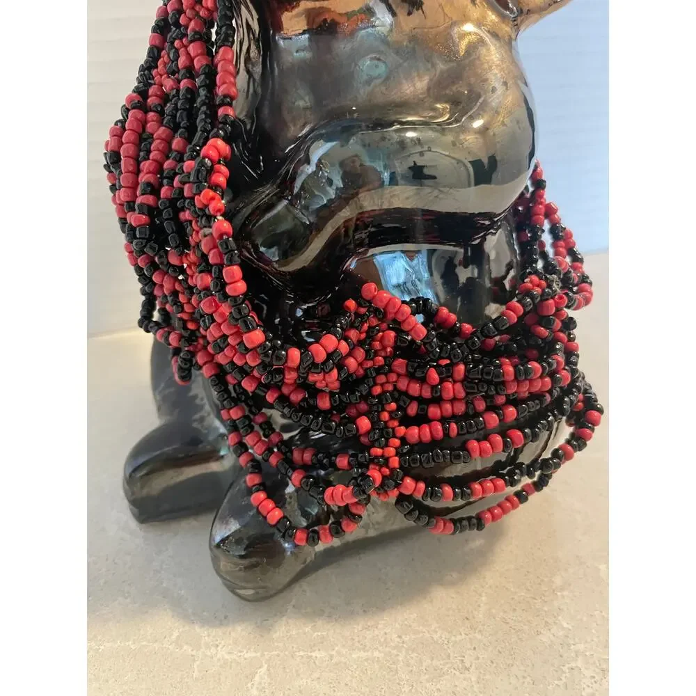 Multi stranded Necklace red and black beads statement piece jewerly